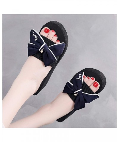 Breathable Open Toe Sandals for Women Bow Wedge Non-Slip Girls Heel Casual Slippers Women Thick Heel Women's Slipper (Blue, 8...