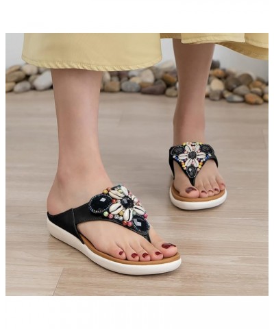 Women Sandals Summer Boho Casual Flat Ankle T-Strap Thong Elastic Comfortable Flip Flops Beach Shoes Sandal Black $20.37 Sandals