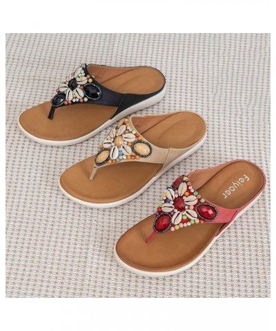 Women Sandals Summer Boho Casual Flat Ankle T-Strap Thong Elastic Comfortable Flip Flops Beach Shoes Sandal Black $20.37 Sandals