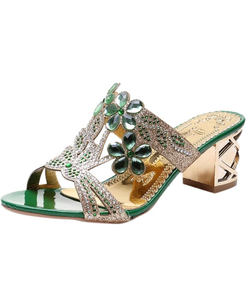 White Platform Sandals Mouth Fish Sandals Women's Fashion Heel Thick High Slippers And Rhinestone Heel Women's sandals Green ...