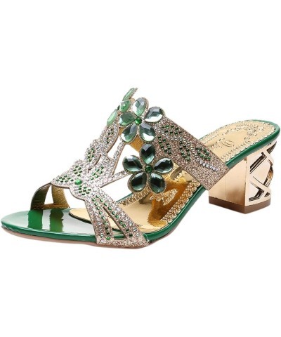 White Platform Sandals Mouth Fish Sandals Women's Fashion Heel Thick High Slippers And Rhinestone Heel Women's sandals Green ...