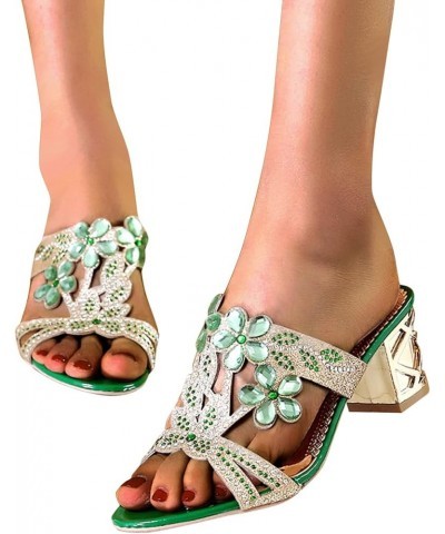 White Platform Sandals Mouth Fish Sandals Women's Fashion Heel Thick High Slippers And Rhinestone Heel Women's sandals Green ...