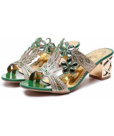 White Platform Sandals Mouth Fish Sandals Women's Fashion Heel Thick High Slippers And Rhinestone Heel Women's sandals Green ...