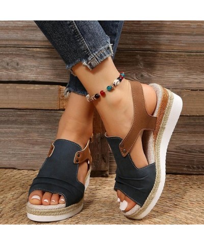 Sandals Women Comfortable, Wedge Sandals for Women Dressy Comfortable Open Toe Breathable Summer Platform Sandals Z01-navy $1...