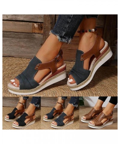 Sandals Women Comfortable, Wedge Sandals for Women Dressy Comfortable Open Toe Breathable Summer Platform Sandals Z01-navy $1...