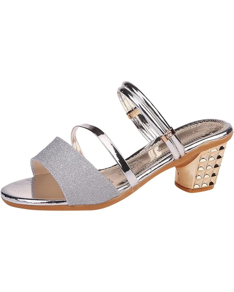 ankle strap heels for women clear high heels bow heels for women Slip On Mules Sexy Strappy Heeled Sandals Z 04-silver $29.88...