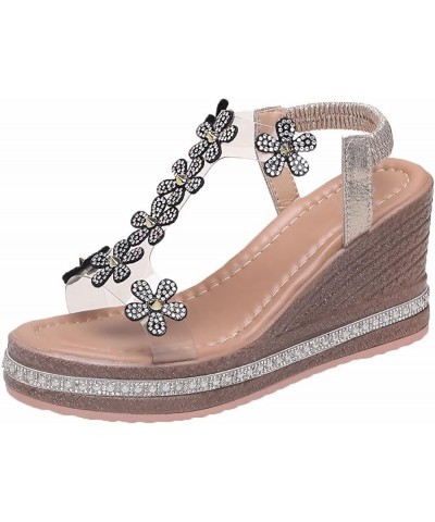 Women Platform Wedge Sandals Crystal Flower Wedges Sandals Transparent PVC T-Strap high Heel Shoes Summer Shiny Rhinestones S...