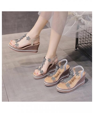 Women Platform Wedge Sandals Crystal Flower Wedges Sandals Transparent PVC T-Strap high Heel Shoes Summer Shiny Rhinestones S...