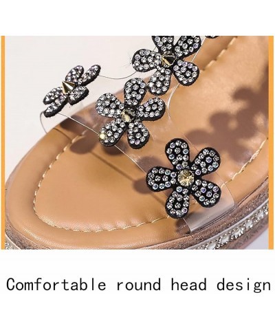 Women Platform Wedge Sandals Crystal Flower Wedges Sandals Transparent PVC T-Strap high Heel Shoes Summer Shiny Rhinestones S...