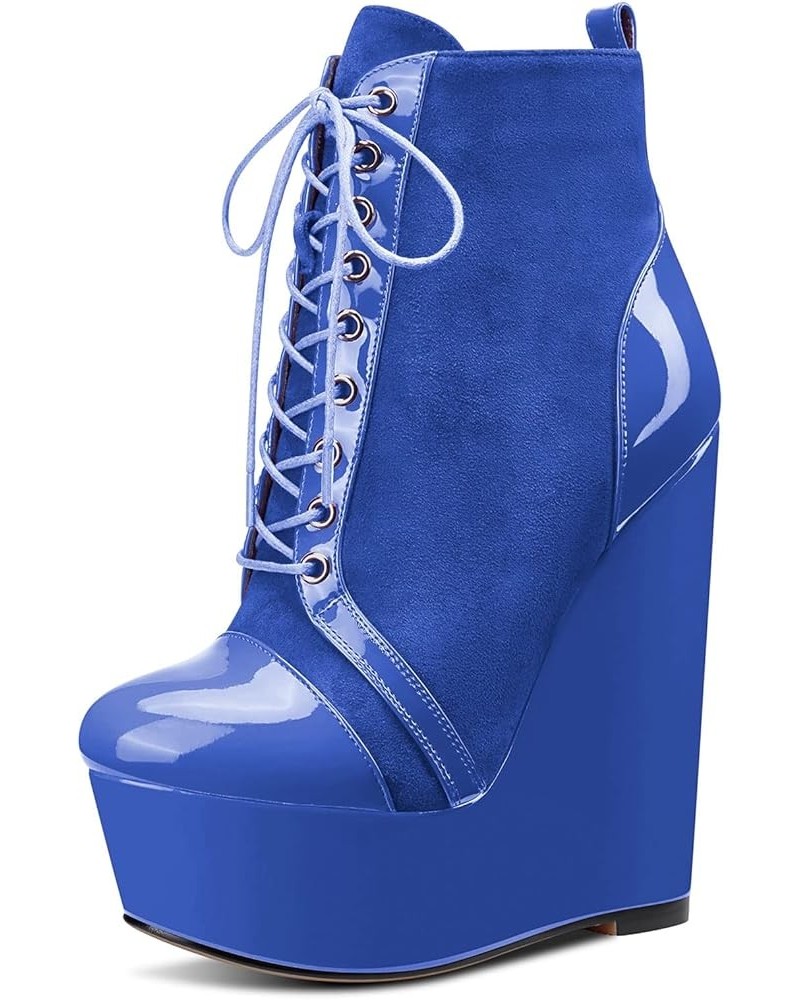 Women High Heel Ankle Boots Short Bootie Platform Wedge Zipper Dress Sexy 6.3 Inches Heels Boots Blue Suede $47.84 Boots