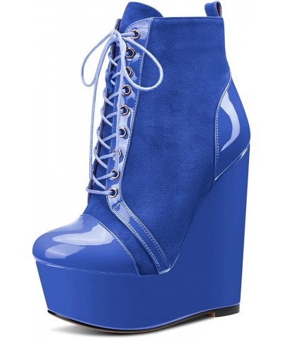 Women High Heel Ankle Boots Short Bootie Platform Wedge Zipper Dress Sexy 6.3 Inches Heels Boots Blue Suede $47.84 Boots