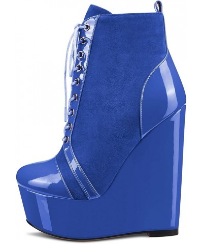 Women High Heel Ankle Boots Short Bootie Platform Wedge Zipper Dress Sexy 6.3 Inches Heels Boots Blue Suede $47.84 Boots