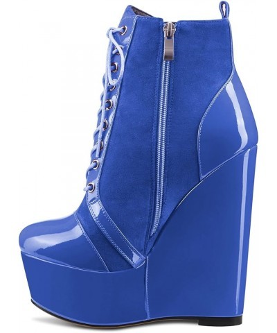 Women High Heel Ankle Boots Short Bootie Platform Wedge Zipper Dress Sexy 6.3 Inches Heels Boots Blue Suede $47.84 Boots