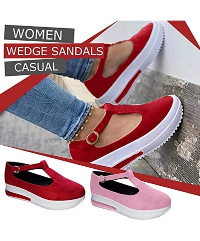 Women's Closed Toe Sandals Ladies Mid Wedge Heel Platform Sandals Buckle Up Ankle Strap Espadrille Sandals Summer Round Head ...