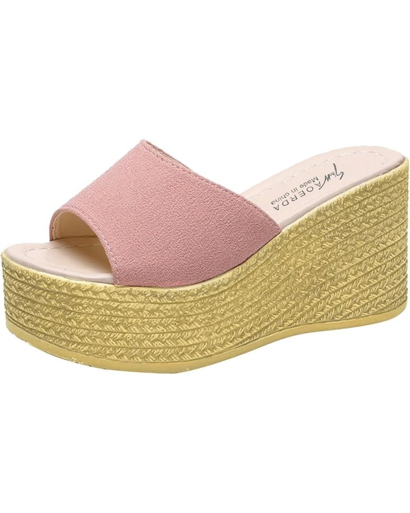 Slip on Sandals Women Open Toe Ankle Buckle Espadrille Wedge Casual Sandal Dress Beach Flip Flops Shoes 61-hyems-3-pink $11.8...