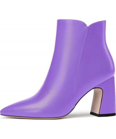 Womens Pointed Toe Evening Zip Casual Matte Block High Heel Ankle High Boots 3.3 Inch Lavender $40.88 Boots