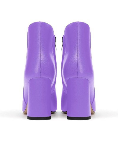 Womens Pointed Toe Evening Zip Casual Matte Block High Heel Ankle High Boots 3.3 Inch Lavender $40.88 Boots