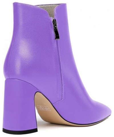 Womens Pointed Toe Evening Zip Casual Matte Block High Heel Ankle High Boots 3.3 Inch Lavender $40.88 Boots