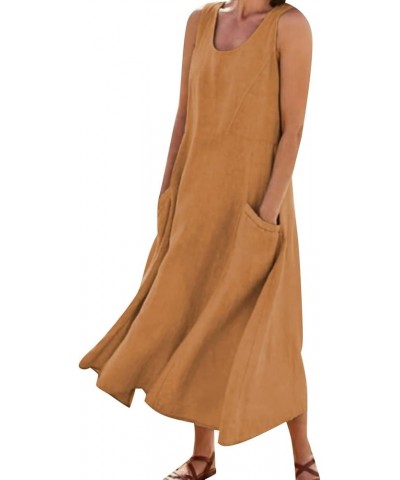 Dress for Women 2022 Fashion Casual Solid Dress Sleeveless with Pocket Loose Dress Tank Maxi Dress Dress for Brown-2 $14.24 A...