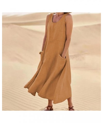 Dress for Women 2022 Fashion Casual Solid Dress Sleeveless with Pocket Loose Dress Tank Maxi Dress Dress for Brown-2 $14.24 A...