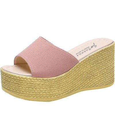 Slip on Sandals Women Open Toe Ankle Buckle Espadrille Wedge Casual Sandal Dress Beach Flip Flops Shoes 61-hyems-3-pink $11.8...