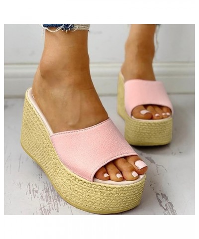 Slip on Sandals Women Open Toe Ankle Buckle Espadrille Wedge Casual Sandal Dress Beach Flip Flops Shoes 61-hyems-3-pink $11.8...