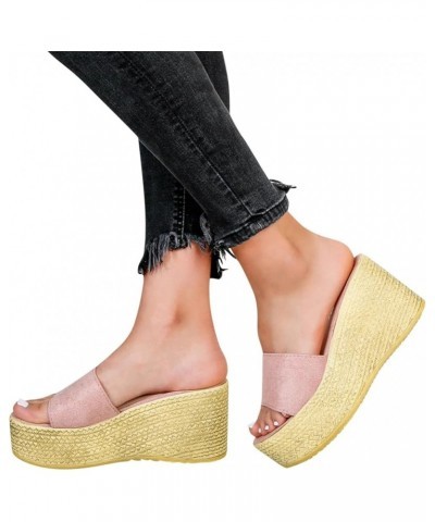 Slip on Sandals Women Open Toe Ankle Buckle Espadrille Wedge Casual Sandal Dress Beach Flip Flops Shoes 61-hyems-3-pink $11.8...