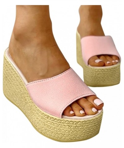 Slip on Sandals Women Open Toe Ankle Buckle Espadrille Wedge Casual Sandal Dress Beach Flip Flops Shoes 61-hyems-3-pink $11.8...