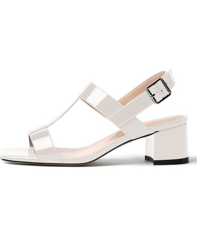 Women's Casual Slingback Office Ankle Strap Fashion Patent Square Toe Chunky Low Heel Pumps Shoes 2 Inch White $28.80 Pumps