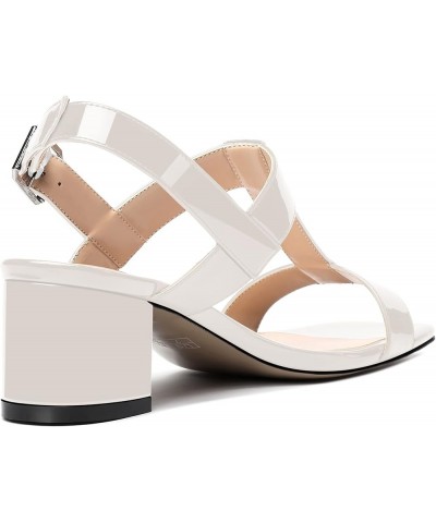 Women's Casual Slingback Office Ankle Strap Fashion Patent Square Toe Chunky Low Heel Pumps Shoes 2 Inch White $28.80 Pumps