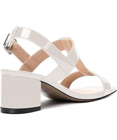 Women's Casual Slingback Office Ankle Strap Fashion Patent Square Toe Chunky Low Heel Pumps Shoes 2 Inch White $28.80 Pumps