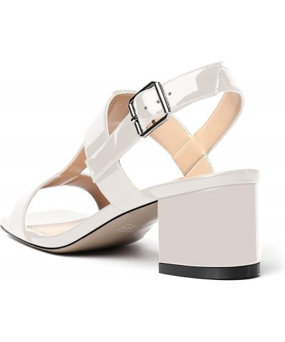 Women's Casual Slingback Office Ankle Strap Fashion Patent Square Toe Chunky Low Heel Pumps Shoes 2 Inch White $28.80 Pumps