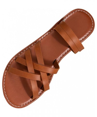 Women's Brown Gladiator Flat Slides Sandals Cross Strappy Open Toe Flip Flops Summer Beach Slippers for Teen Girls Brown $10....