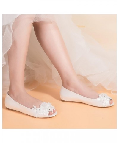 36838 Women's Bridal Shoes Peep Toe Satin Flats Flower Wedding Shoes Ivory $33.58 Flats