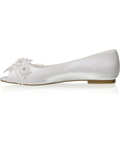 36838 Women's Bridal Shoes Peep Toe Satin Flats Flower Wedding Shoes Ivory $33.58 Flats