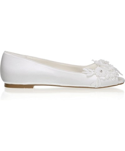 36838 Women's Bridal Shoes Peep Toe Satin Flats Flower Wedding Shoes Ivory $33.58 Flats