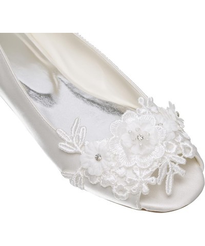 36838 Women's Bridal Shoes Peep Toe Satin Flats Flower Wedding Shoes Ivory $33.58 Flats