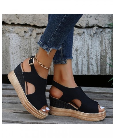 Wedge Sandals for Women Open Toe Buckle Strap Ankle Boots Vintage Hollow Out Platform Sandals Summer Casual Shoes A03_black $...