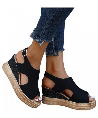 Wedge Sandals for Women Open Toe Buckle Strap Ankle Boots Vintage Hollow Out Platform Sandals Summer Casual Shoes A03_black $...