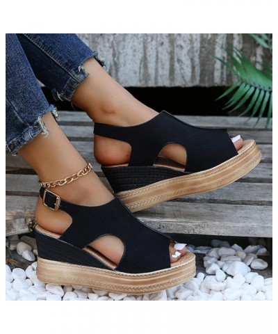 Wedge Sandals for Women Open Toe Buckle Strap Ankle Boots Vintage Hollow Out Platform Sandals Summer Casual Shoes A03_black $...