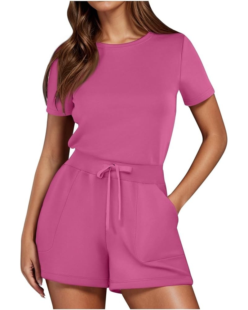 Ladies Romper Casual Sleeveless Solid Jumpsuit With 4 Pockets Dressy Rompers for Women Elegant Hot Pink-2➤➤ Womens Rompers Su...