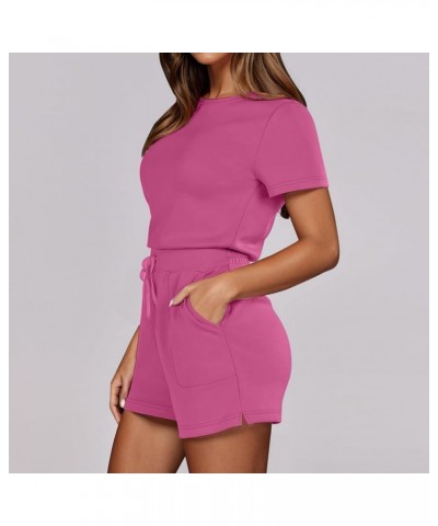 Ladies Romper Casual Sleeveless Solid Jumpsuit With 4 Pockets Dressy Rompers for Women Elegant Hot Pink-2➤➤ Womens Rompers Su...