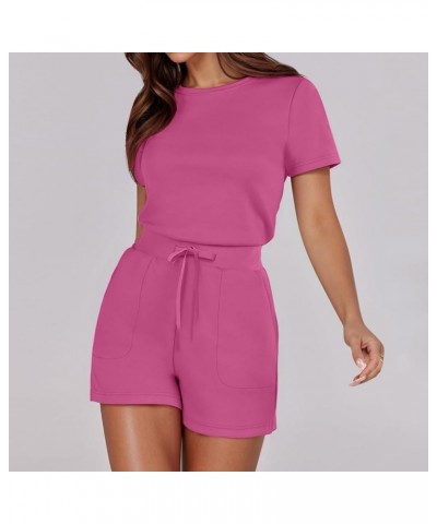 Ladies Romper Casual Sleeveless Solid Jumpsuit With 4 Pockets Dressy Rompers for Women Elegant Hot Pink-2➤➤ Womens Rompers Su...