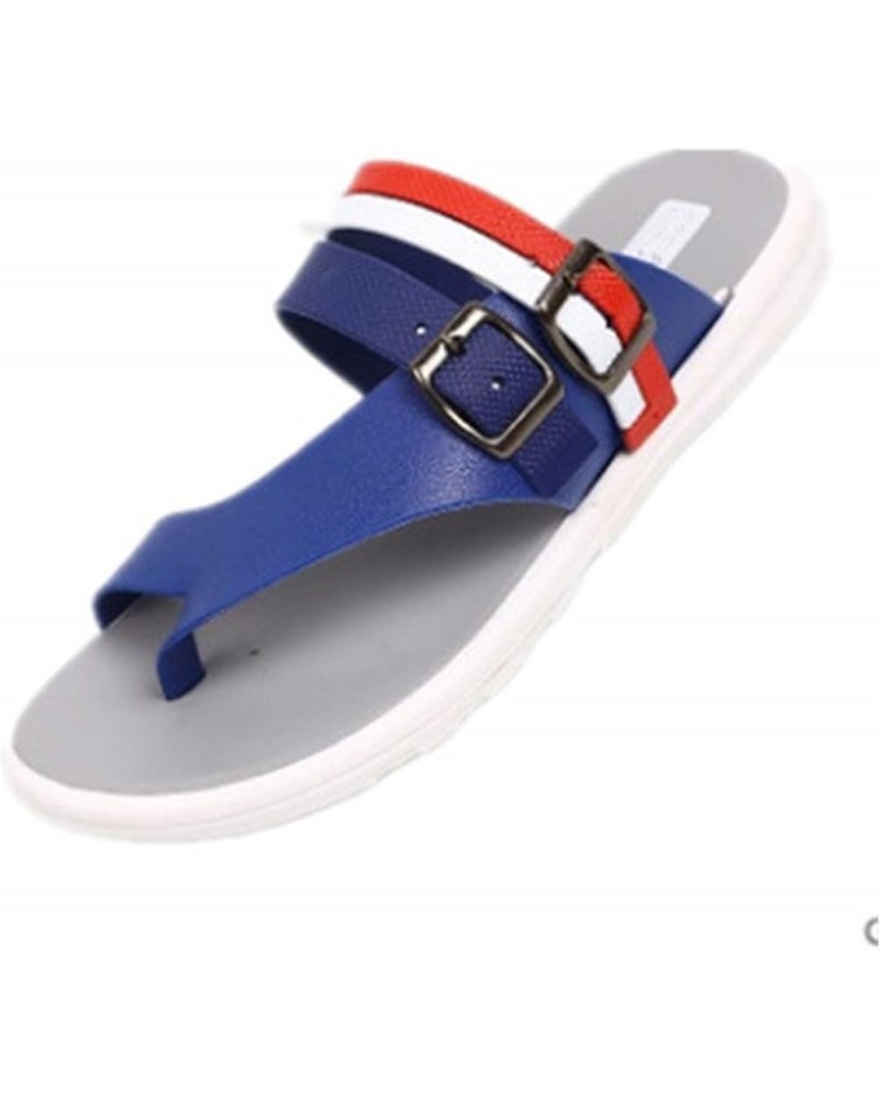 Male Cool White Beach Flip Flops Men Fashion Spring and Summer Pu Leather Flip Flops Man's Leisure Blue Slippers B $18.04 San...