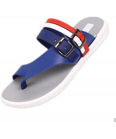 Male Cool White Beach Flip Flops Men Fashion Spring and Summer Pu Leather Flip Flops Man's Leisure Blue Slippers B $18.04 San...