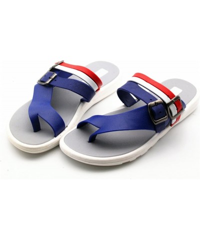 Male Cool White Beach Flip Flops Men Fashion Spring and Summer Pu Leather Flip Flops Man's Leisure Blue Slippers B $18.04 San...