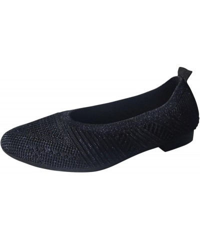 Women's Fashion Flying Knitting Shoes New Shallow Flat Shoes Small Square Head Knitting Shoes Womens Shoes Size 9 Casual Blac...