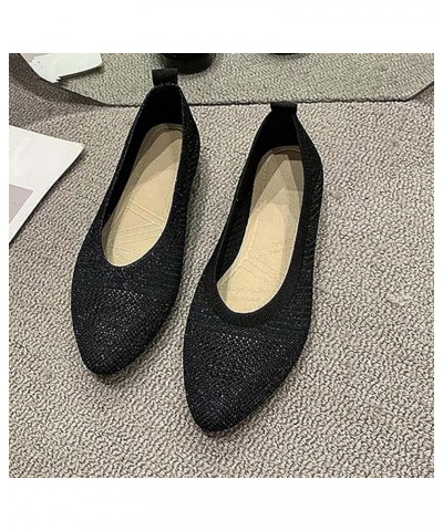 Women's Fashion Flying Knitting Shoes New Shallow Flat Shoes Small Square Head Knitting Shoes Womens Shoes Size 9 Casual Blac...