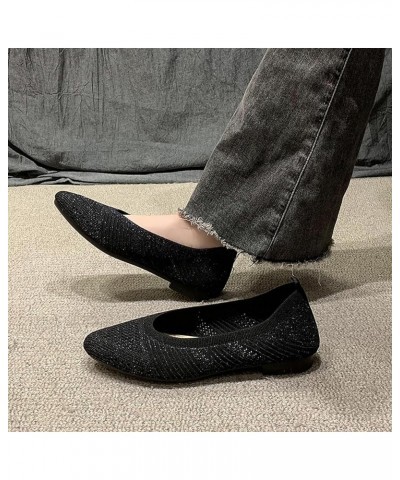 Women's Fashion Flying Knitting Shoes New Shallow Flat Shoes Small Square Head Knitting Shoes Womens Shoes Size 9 Casual Blac...