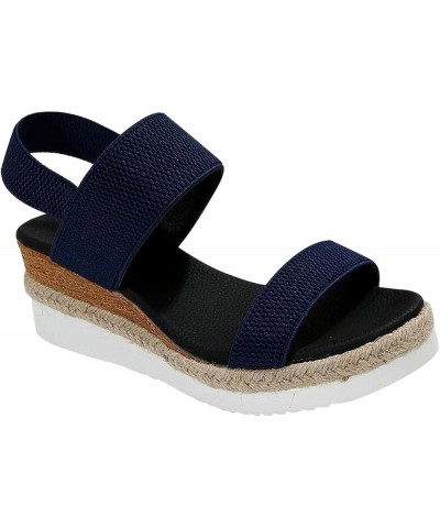 Women's Espadrille Wedge Sandals Summer Heels Platform Braided Ankle Strap Buckle Open Toe Party Dress Shoes Blue $17.75 Sandals